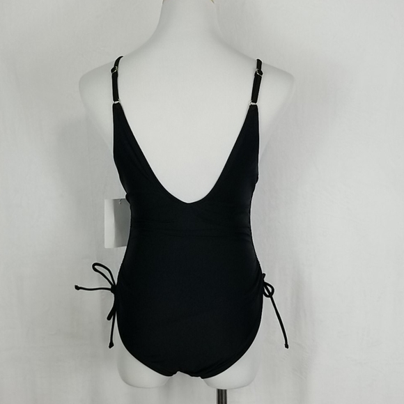 NWT ruched sides black deep cut bathing su… - Picture 6 of 9